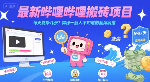 最新哔哩哔哩上B站搬砖项目，每天能挣几张？揭秘一般人不知道的蓝海赛道-KAI的视界