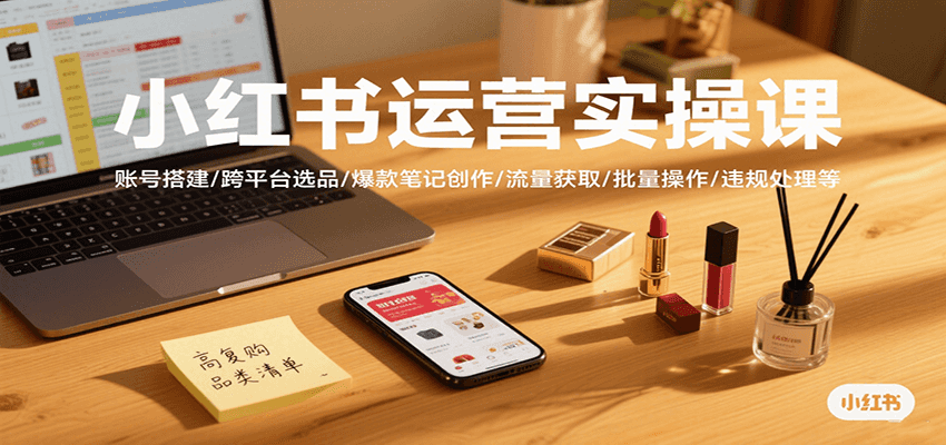 小红书运营实操课，账号搭建/跨平台选品/爆款笔记创作/流量获取/批量操作/违规处理等-KAI的视界