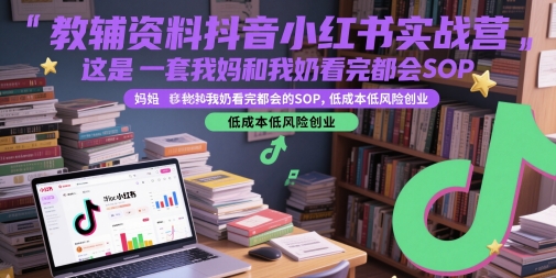 教辅资料抖音小红书实战营，这是一套我妈和我奶看完都会的SOP，低成本低风险创业（更新）-KAI的视界