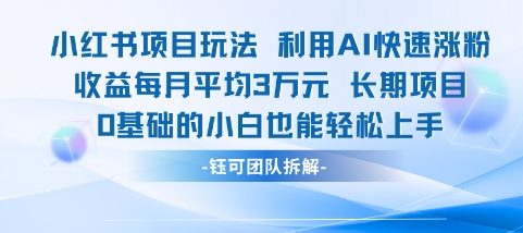 适合小白操作的小红书新项目，利用AI快速涨粉，收益每月平均1W+-KAI的视界