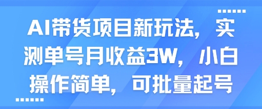 AI带货项目新玩法，实测单号月收益3W，小白操作简单，可批量起号-KAI的视界