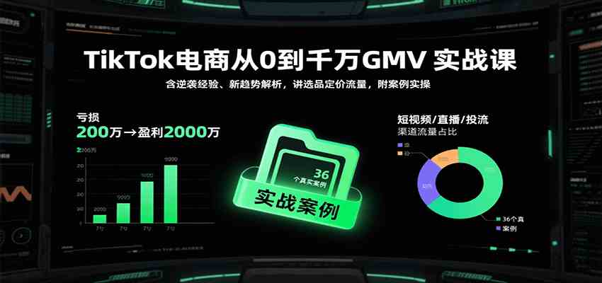 TikTok电商从0到千万GMV实战课，含逆袭经验、新趋势解析，讲选品定价流量，附案例实操-KAI的视界