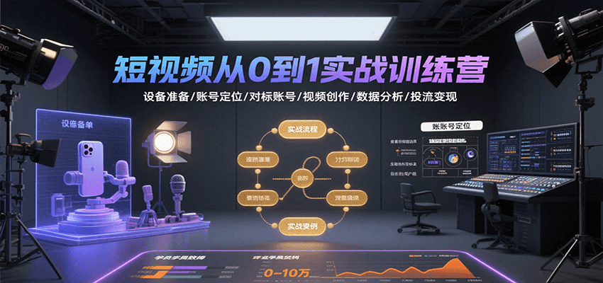 短视频从0到1实战训练营：设备准备/账号定位/对标账号/视频创作/数据分析/投流变现-KAI的视界