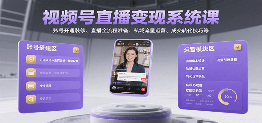 视频号直播变现系统课，账号开通装修、直播全流程准备、私域流量运营、成交转化技巧等-KAI的视界