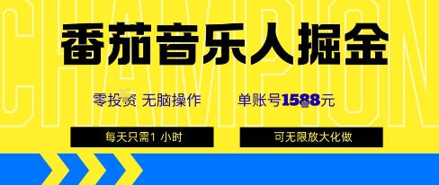 番茄音乐人掘金，单账号最高可撸1k+，可无限矩阵去做，零投入-KAI的视界