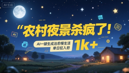 农村夜景杀疯了！AI一键生成治愈系慢生活，单日狂入1k+-KAI的视界