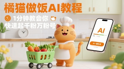 有趣的橘猫买菜做饭视频，用AI一键搞定，1分钟教会你，快速起千粉万粉号-KAI的视界