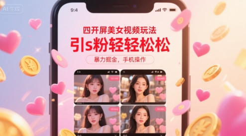 四开屏美女视频玩法，引s粉轻轻松松，暴力掘金，手机操作【揭秘】-KAI的视界