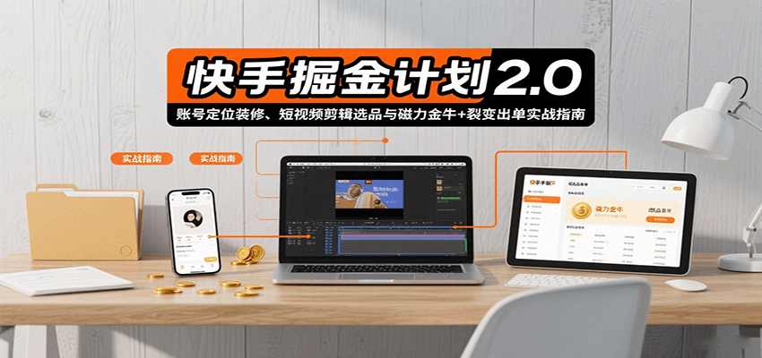 快手掘金计划2.0，账号定位装修、短视频剪辑选品与磁力金牛+裂变出单实战指南-KAI的视界