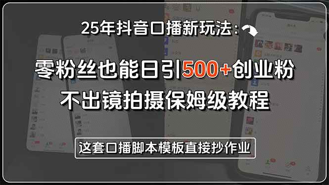 （15384期）25年抖音口播新玩法：零粉丝也能日引500+创业粉，不出镜拍摄保姆级教程…-KAI的视界