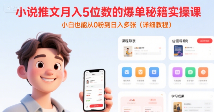 小说推文月入5位数的爆单秘籍实操课，，小白也能从0粉到日入多张(详细教程)-KAI的视界