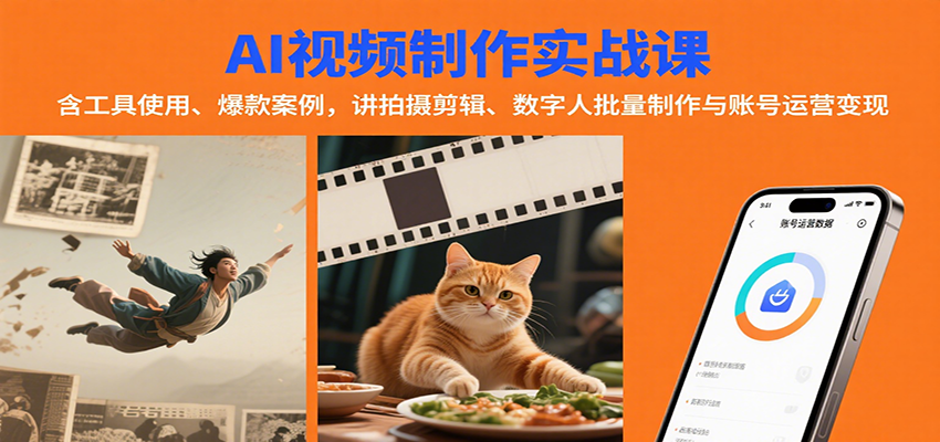 AI视频制作实战：含工具使用、爆款案例，讲拍摄剪辑、数字人批量制作与账号运营变现-KAI的视界