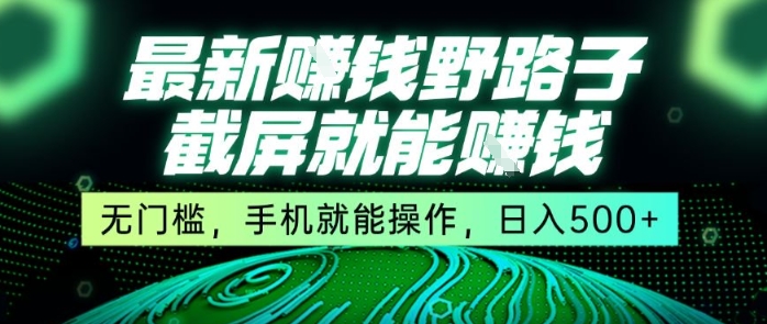 最新野路子截屏就能挣钱，无门槛，手机就能操作，日入5张【揭秘】-KAI的视界