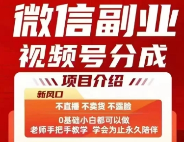 微信副业视频号分成，不直播 不卖货 不露脸，三五分钟即可完成一条作，每日收益几十、几张不等-KAI的视界