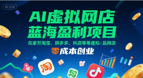 AI虚拟网店蓝海盈利项目，在家开淘宝、拼多多、抖店等虚拟品网店，零成本创业-KAI的视界