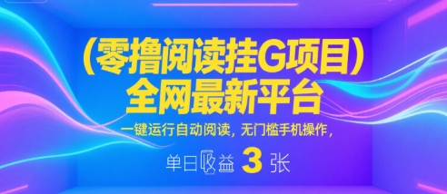 零撸阅读挂G项目，全网最新平台，一键运行自动阅读，无门槛手机操作，单日收益3张【揭秘】-KAI的视界