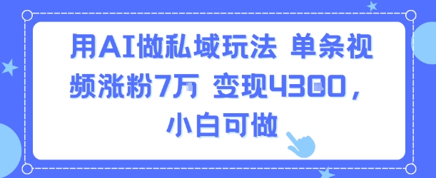 用AI做私域玩法，单条视频涨粉7W变现4.3k，小白可做-KAI的视界