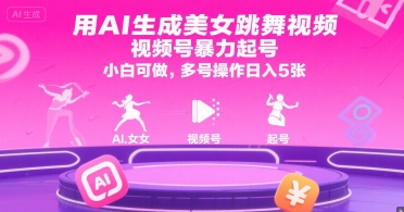 用AI生成美女跳舞视频，视频号暴力起号，小白可做，多号操作日入5张-KAI的视界