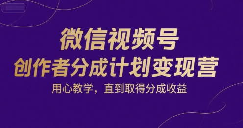 微信视频号创作者分成计划变现营，用心教学，直到取得分成收益-KAI的视界