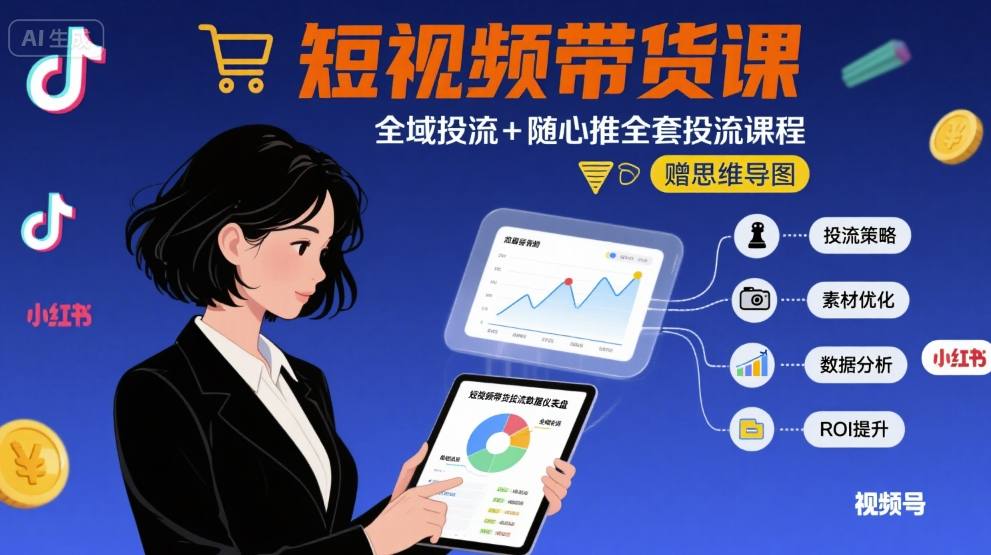 最新短视频带货课，全域投流+随心推全套投流课程+思维导图-KAI的视界
