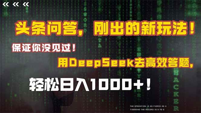 （15217期）头条问答，刚出的新玩法！保证你没见过！结合Deepseek高效答题，日入1000+-KAI的视界