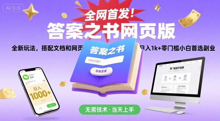 全网首发！答案之书网页版，全新玩法，搭配文档和网页，日入1k+零门槛小白首选副业【揭秘】-KAI的视界