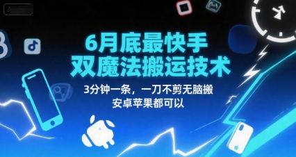 6月底最新快手双魔法搬运技术，3分钟一条，一刀不剪无脑搬，安卓苹果都可以-KAI的视界