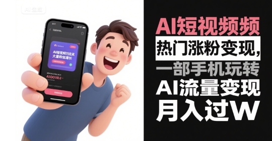 AI短视频热门涨粉变现，一部手机玩转AI流量变现，月入过W-KAI的视界