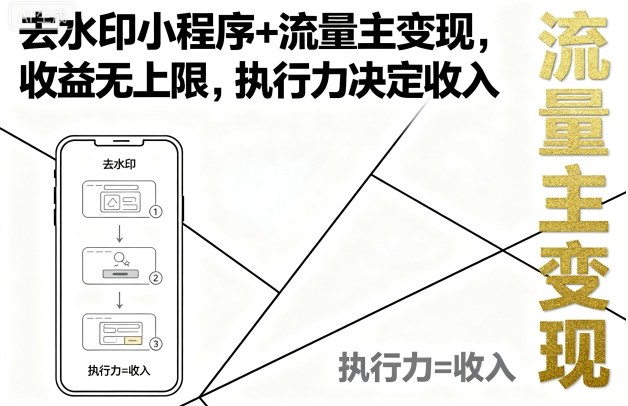 去水印小程序+流量主变现，收益无上限，执行力决定收入-KAI的视界
