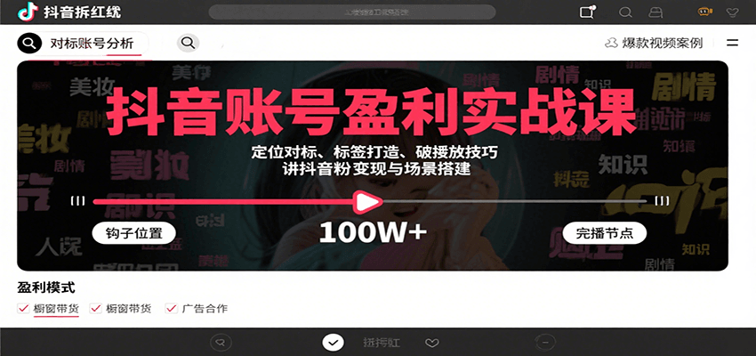 抖音账号盈利实战课，定位对标、标签打造、破播放技巧，讲涨粉变现与场景搭建-KAI的视界