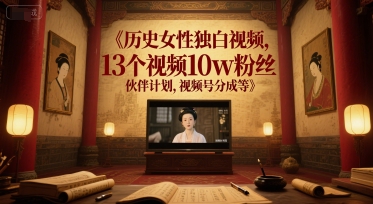历史女性独白视频，13个视频10w粉丝，伙伴计划，视频号分成等-KAI的视界