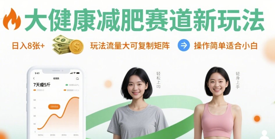 大健康减肥赛道新玩法日入8张，玩法流量大可复制矩阵，操作简单适合小白-KAI的视界
