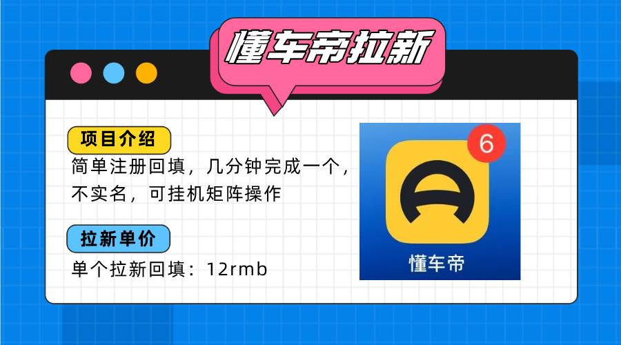 （15661期）懂车帝邪修拉新玩法，简单注册回填，不sm，单个拉新12rmb，轻松日入200+-KAI的视界