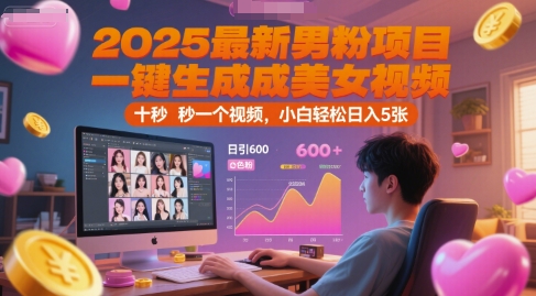 2025最新男粉项目，一键生成美女视频，日引600+色粉 十秒一个视频，小白轻松日入5张【揭秘】-KAI的视界