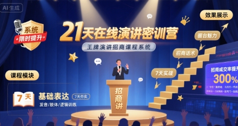 21天在线演讲密训营，王牌演讲招商课程系统-KAI的视界