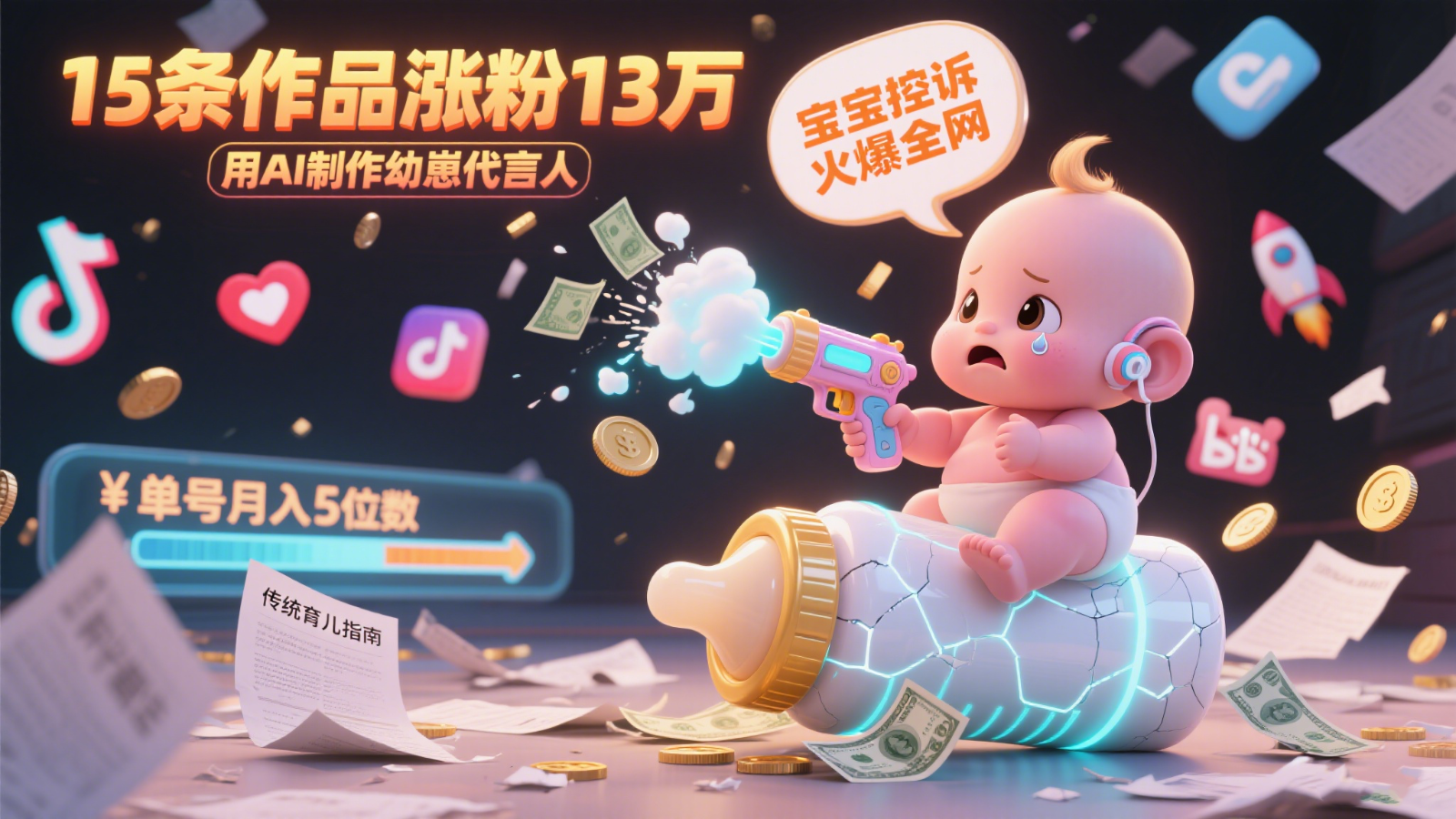 用AI制作幼崽代言人，宝宝的控诉火爆全网，15条作品涨粉13万，单号月入5位数实操教程-KAI的视界