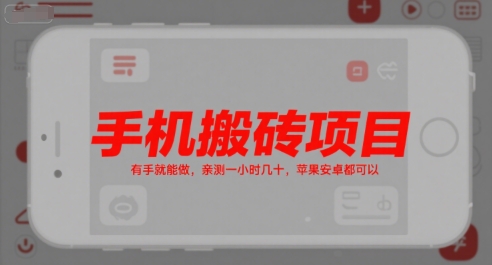 手机搬砖项目，有手就能做，亲测一小时几十，苹果安卓都可以-KAI的视界