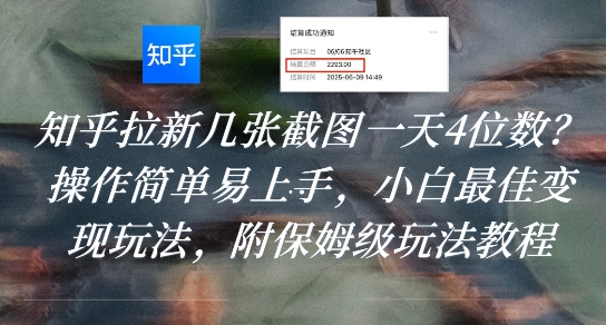 知乎拉新几张截图一天4位数？操作简单易上手，小白最佳变现玩法，附保姆级玩法教程-KAI的视界