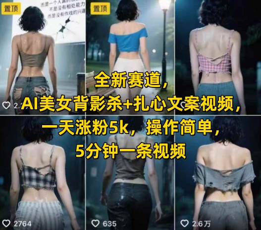 全新赛道，AI美女背影杀+扎心文案视频，一天涨粉5k，操作简单，5分钟一条视频-KAI的视界