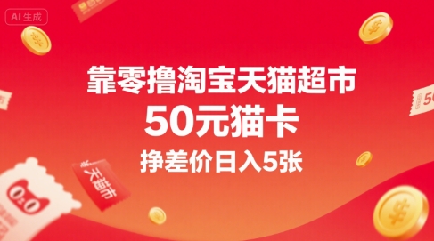 靠零撸淘宝天猫超市50元猫卡，挣差价日入5张-KAI的视界