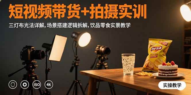 （15540期）短视频带货+拍摄实训：三灯布光法详解,场景搭建逻辑拆解,饮品零食实景教学-KAI的视界