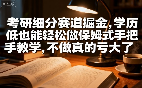 考研细分赛道掘金，日入1k+，学历低也能轻松做保姆式手把手教学，不做真的亏大了【揭秘】-KAI的视界