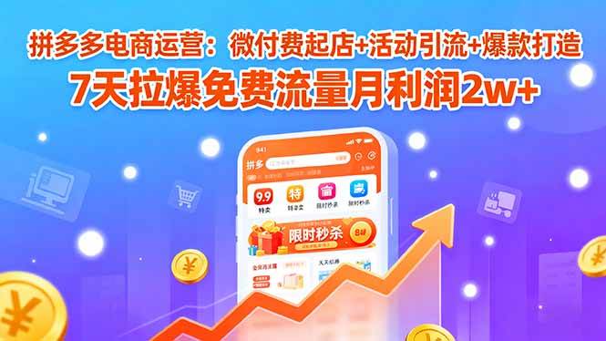 （15960期）拼多多电商运营：微付费起店+活动引流+爆款打造 7天拉爆免费流量月利润2w+-KAI的视界
