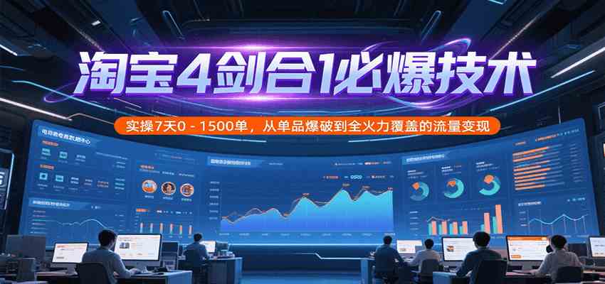 淘宝4剑合1必爆技术，实操7天0-1500单，从单品爆破到全火力覆盖的流量变现-KAI的视界
