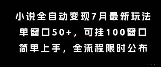 小说全自动变现7月玩法，单窗口50+，可挂100窗口，简单上手，全流程限时公布【揭秘】-KAI的视界